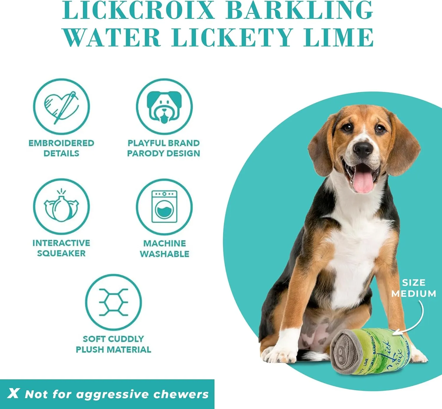 Haute Diggity Dog LickCroix Barkling Water Lickety Lime, Plush Designer Dog Toys with Interactive Squeaker, Stimulating Pet Enrichment, Machine-Washable & Safe Materials for All Breeds, Size Medium