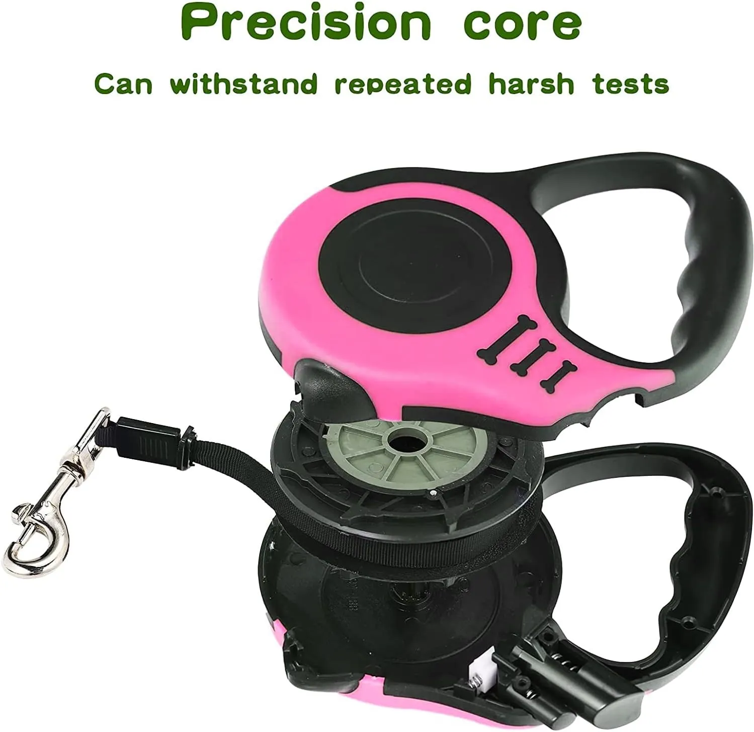 Heavy Duty Retractable Leash for Small Dog or Cat, 360 Tangle-Free Nylon Tape, Anti-Slip Handle, with Waste Bag Dispenser (10FT Pink)