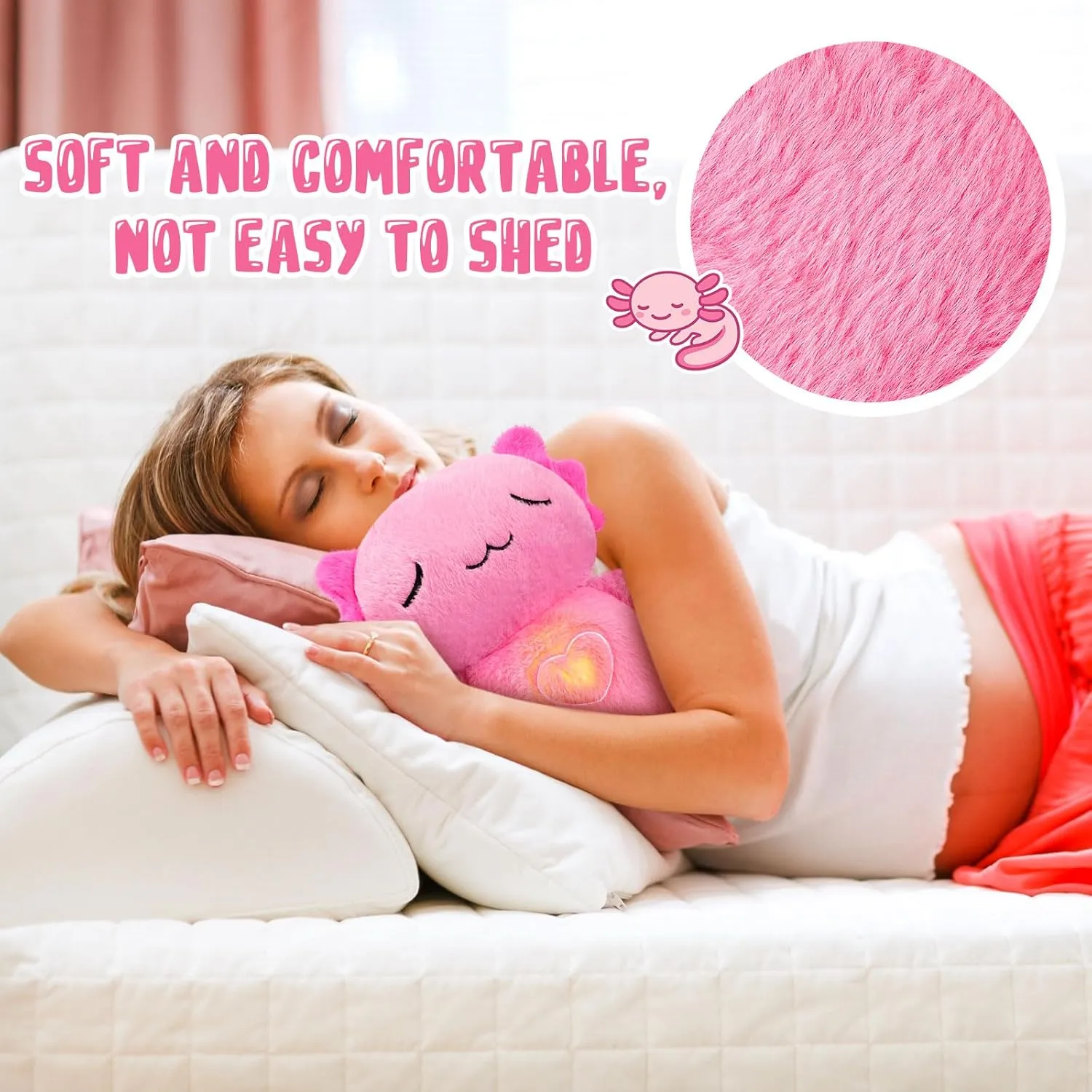 HyDren Breathing Stuffed Animal 9 inch Calming Soothers for Sleep Heartbeat Plush for Anxiety with Music Lights and Rhythmic Breathing Motion Anxiety Relief Portable Plush Sound Machine(Axolotl)