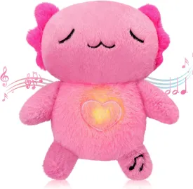 HyDren Breathing Stuffed Animal 9 inch Calming Soothers for Sleep Heartbeat Plush for Anxiety with Music Lights and Rhythmic Breathing Motion Anxiety Relief Portable Plush Sound Machine(Axolotl)