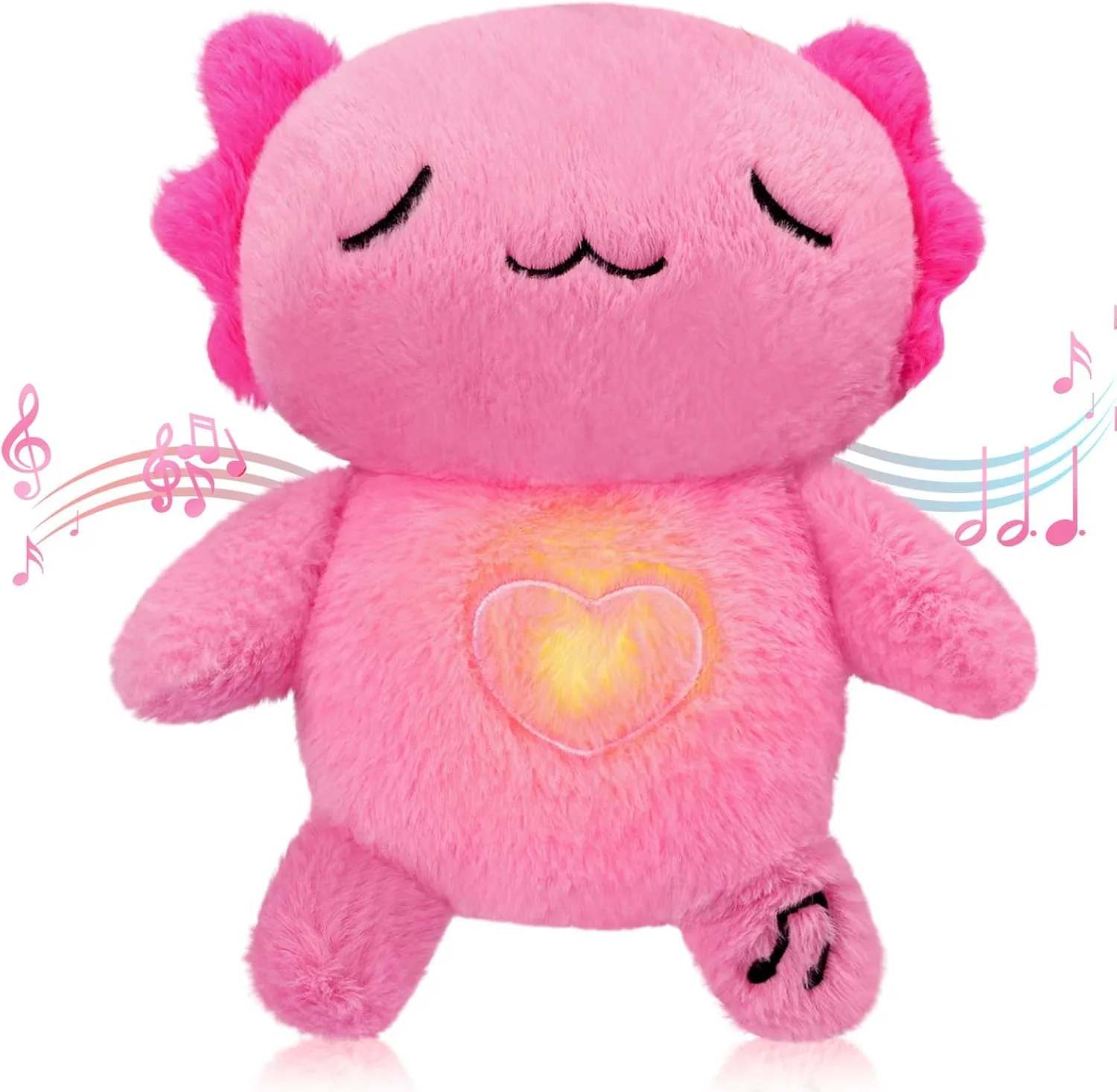 HyDren Breathing Stuffed Animal 9 inch Calming Soothers for Sleep Heartbeat Plush for Anxiety with Music Lights and Rhythmic Breathing Motion Anxiety Relief Portable Plush Sound Machine(Axolotl)