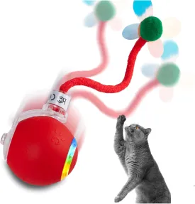 Interactive Cat Toys Ball with Brid Sound, Upgraded Rolling Moving Cat Ball with Tail, Automatic Cats/Kitten Toys for Bored Indoor Adult Cats, Motion Activated, Red