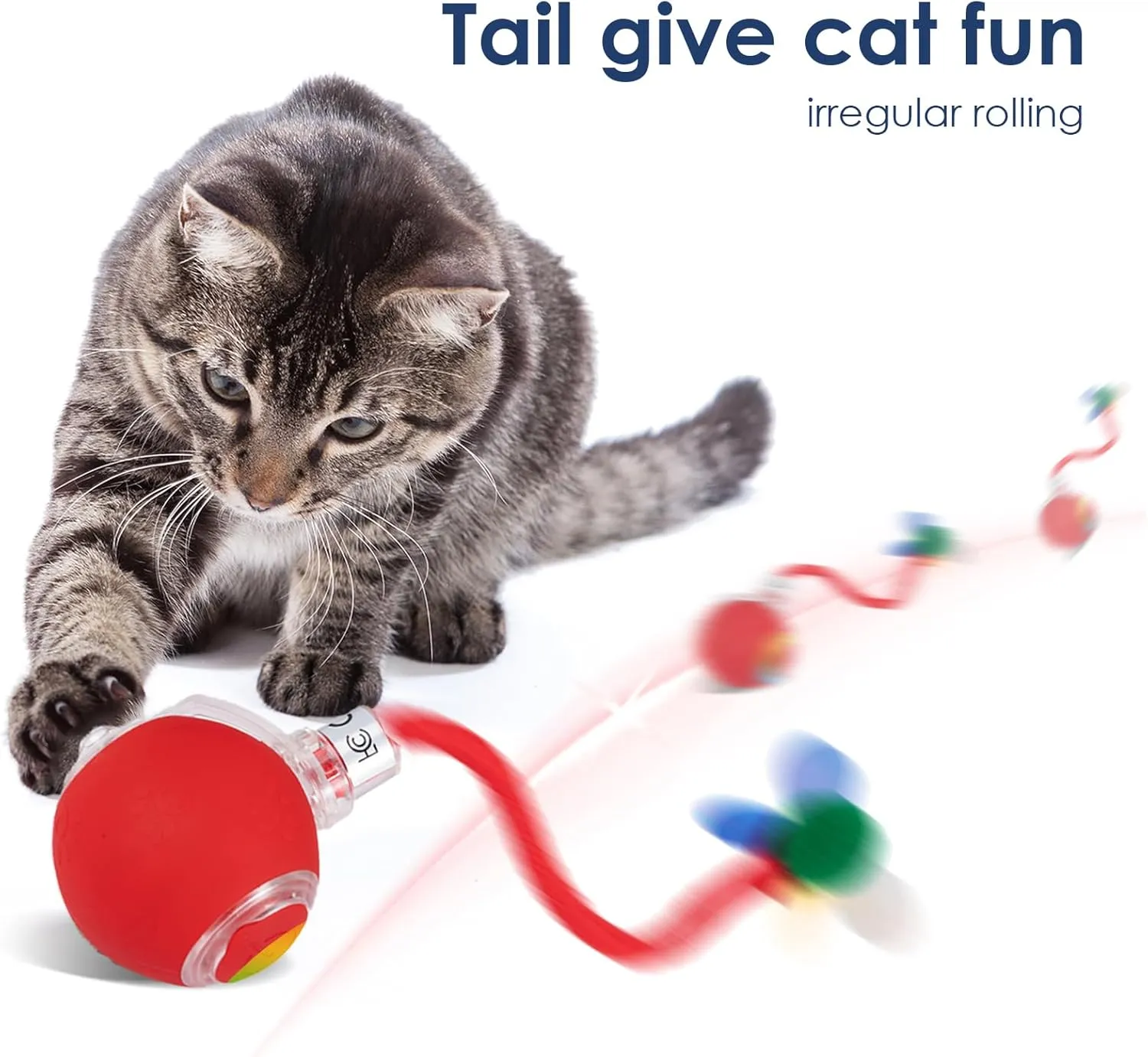 Interactive Cat Toys Ball with Brid Sound, Upgraded Rolling Moving Cat Ball with Tail, Automatic Cats/Kitten Toys for Bored Indoor Adult Cats, Motion Activated, Red