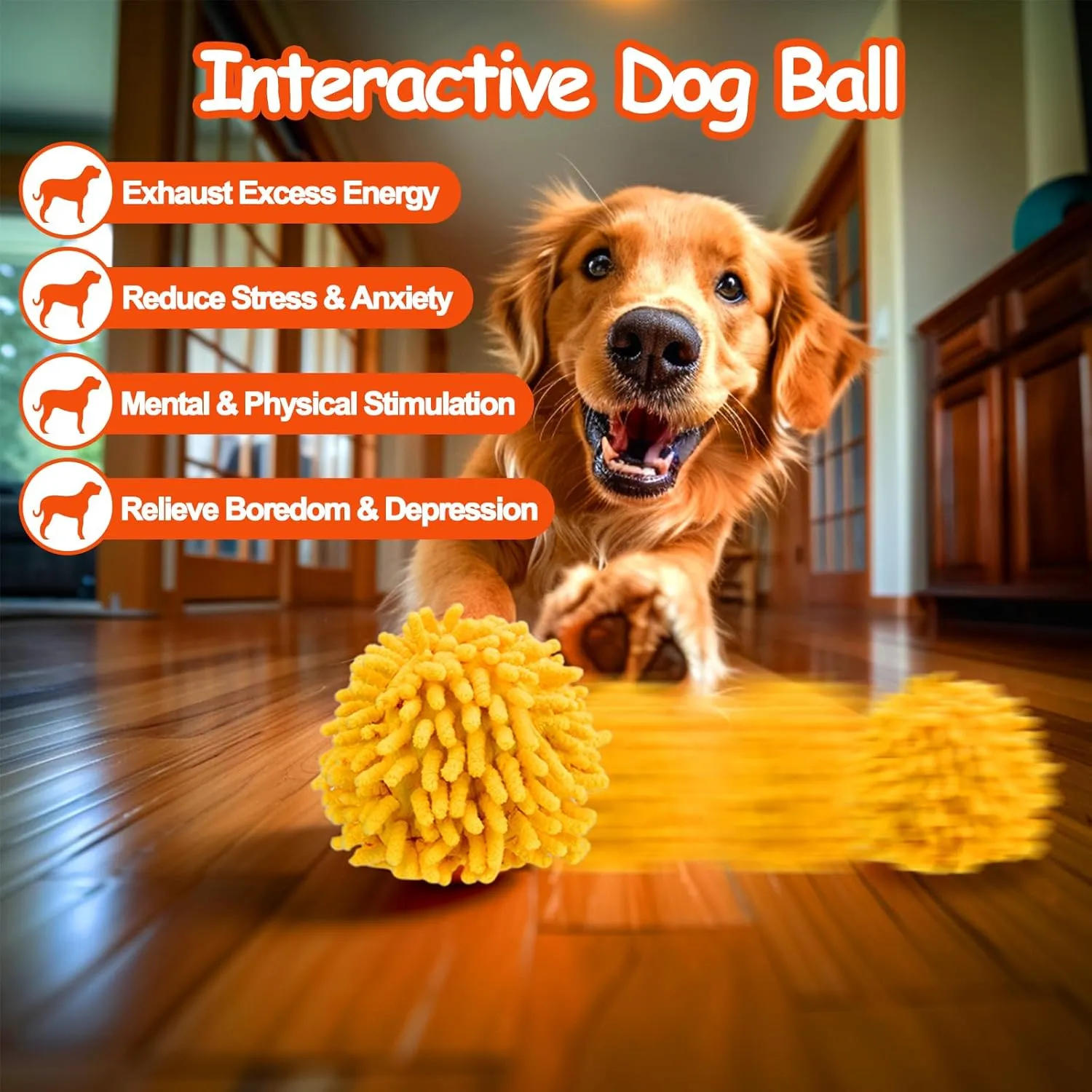 Interactive Dog Toys - Self Rolling Dog Ball with Anti-Chewer Cover for Small/Medium/Large Puppy, Active Rolling Ball for Dogs Enrichment, Motion Activated Toys That Move Its Own Orange