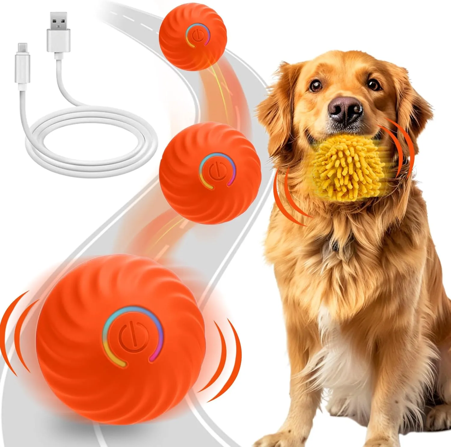 Interactive Dog Toys - Self Rolling Dog Ball with Anti-Chewer Cover for Small/Medium/Large Puppy, Active Rolling Ball for Dogs Enrichment, Motion Activated Toys That Move Its Own Orange