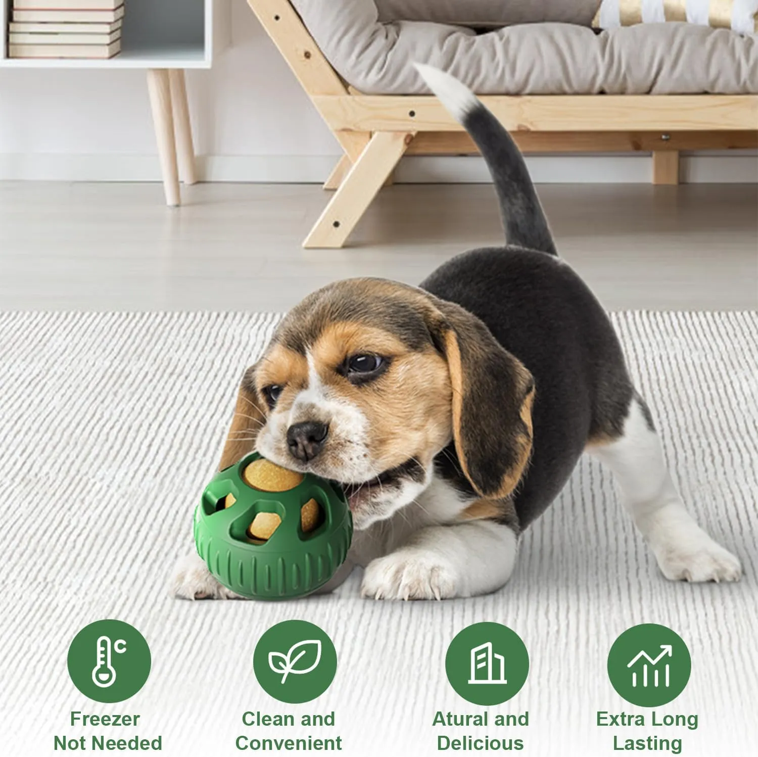 Interactive Dog Toys, Treat Dispensing Dog Toy, Chew Toys to Keep Your Pup Distracted, Frozen Dog Treats Toy for Aggressive Chewer, Durable Dog Puzzle for Small Medium Dog (Green & Yellow)
