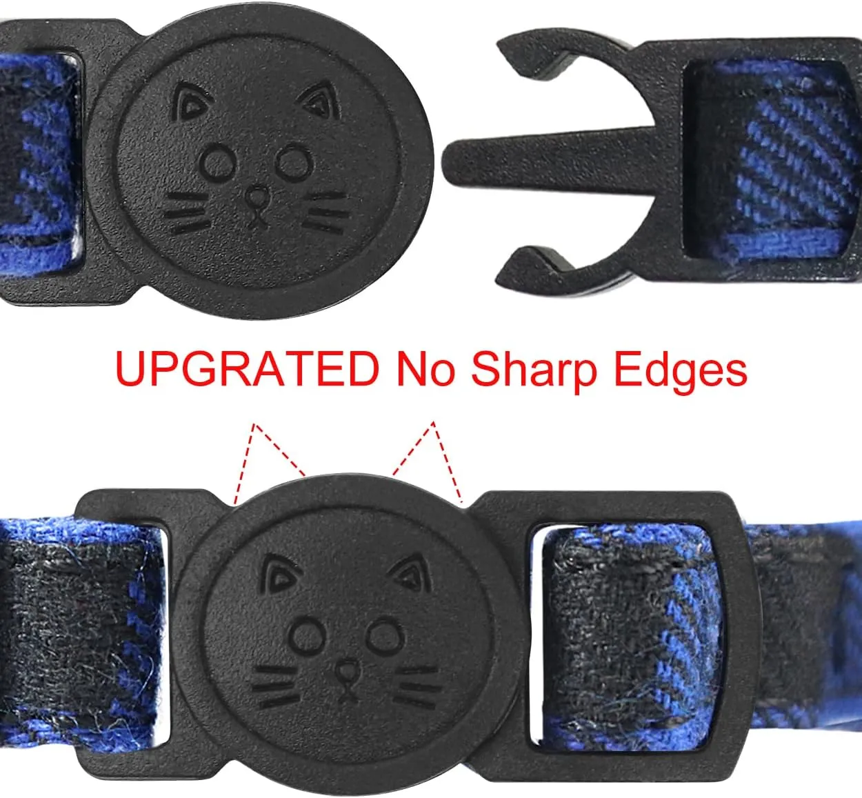 Joytale Upgraded Cat Collar with Bells, Breakaway Cat Collars with Bow Tie, 1 Pack Girl Boy Safety Plaid Kitten Collars, Blue
