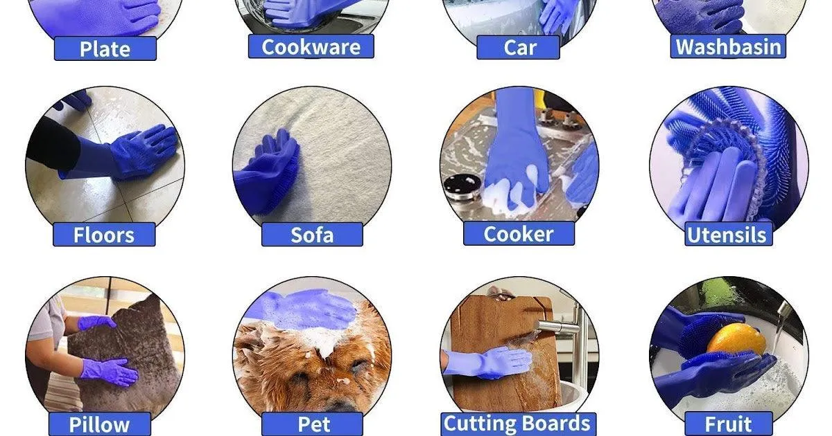 K Kudos Home Magic Silicone Cleaning Hand Gloves for Kitchen Dishwashing and Pet Grooming, Washing Dish, Car, Bathroom