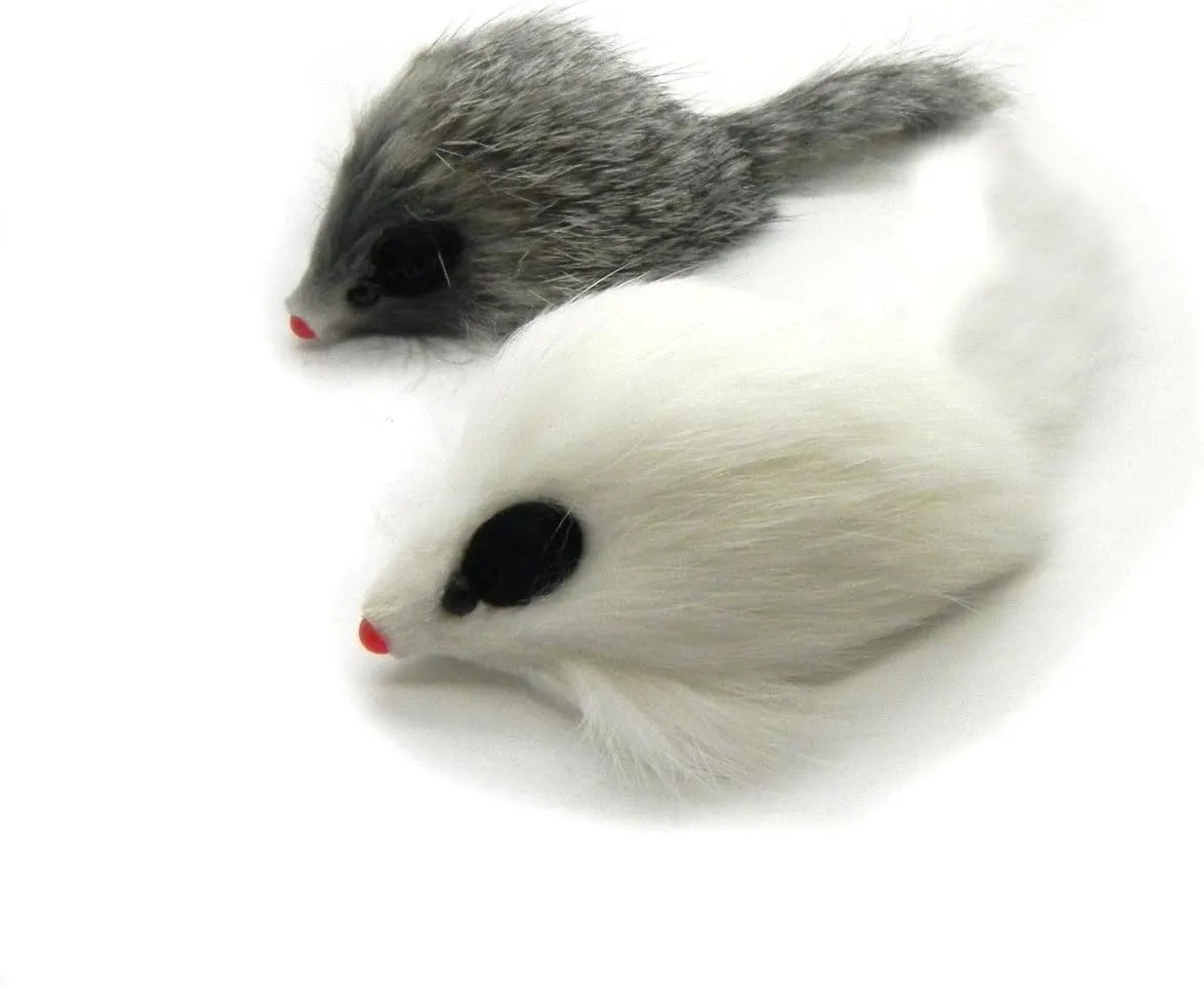 Kats'N Us Real Rabbit Fur Long Hair Mouse Cat Toy - 2pk