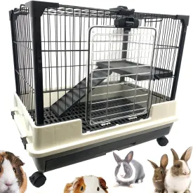 Large Deluxe Indoor/Outdoor Guinea Pig Chinchilla Ferret Squirrel Hedgehog Kitten Home Rabbit Bunny Hutch House Critter Habitat Easy Removable Washable 2-Inch Deep Tray Lockable Casters