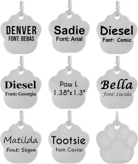 Laser Etched Stainless Steel Pet ID Tags Custom Personalized for Dog & Cat Paw Print Bone Round Tag (Paw L)