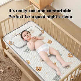 Latex Ice Silk Baby Crib Mat and Toddler Bed Mattress Topper Pad 60 x 120cm Buckwheat Hulls Pillow