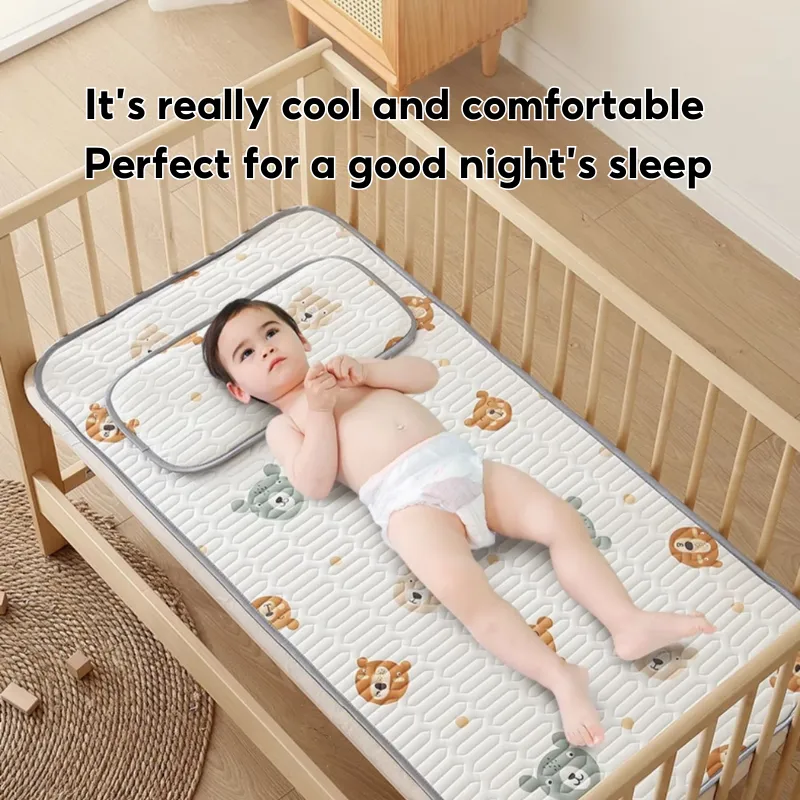 Latex Ice Silk Baby Crib Mat and Toddler Bed Mattress Topper Pad 60 x 120cm Buckwheat Hulls Pillow