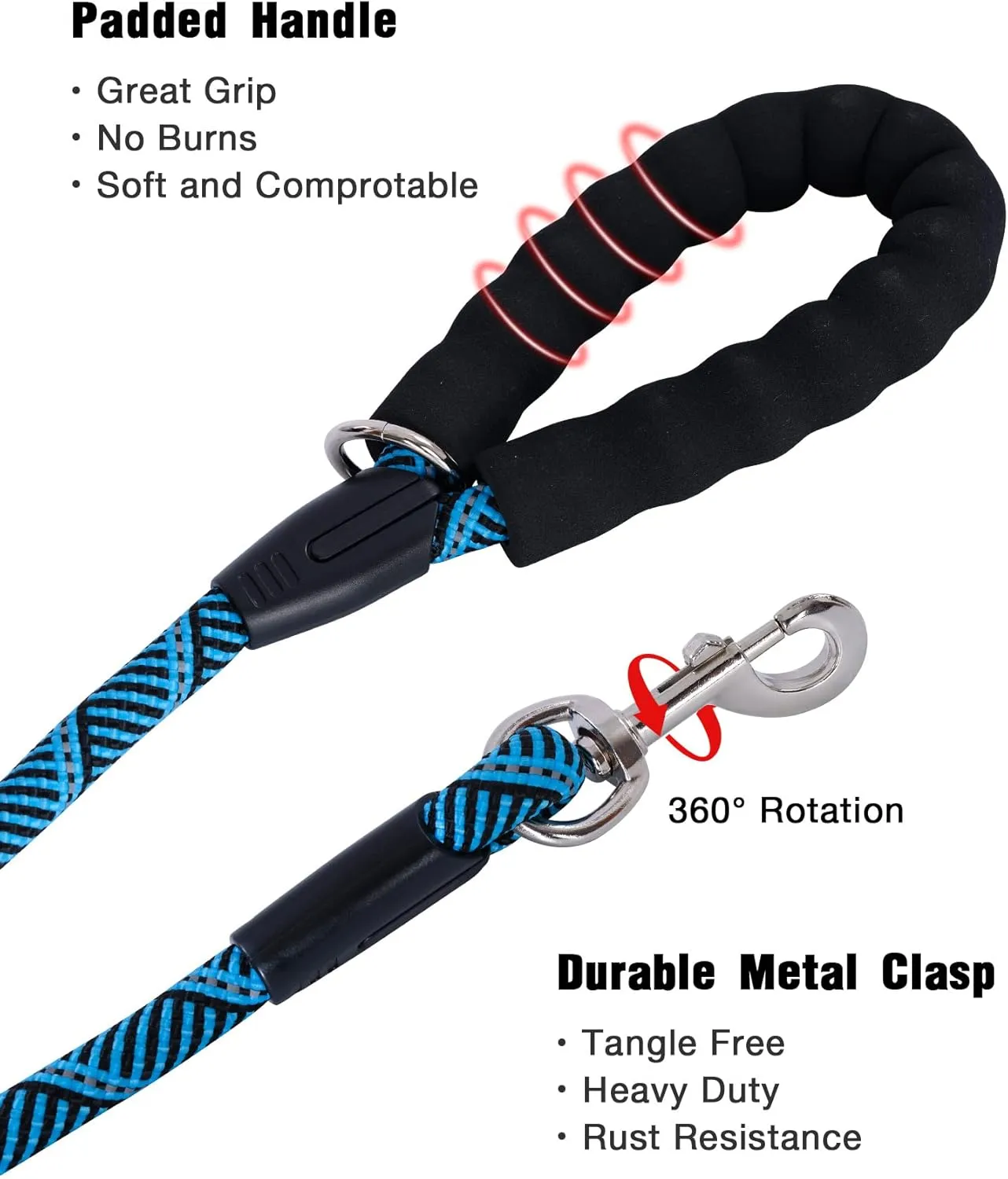 Long Dog Leash with Reflective Threads 15FT 20FT 30FT 50FT,Heavy Duty Bungee Dog Leashes for Small Medium Large Dogs,Shock Absorbing Training Leash for Walking,Hunting,Camping&Yard