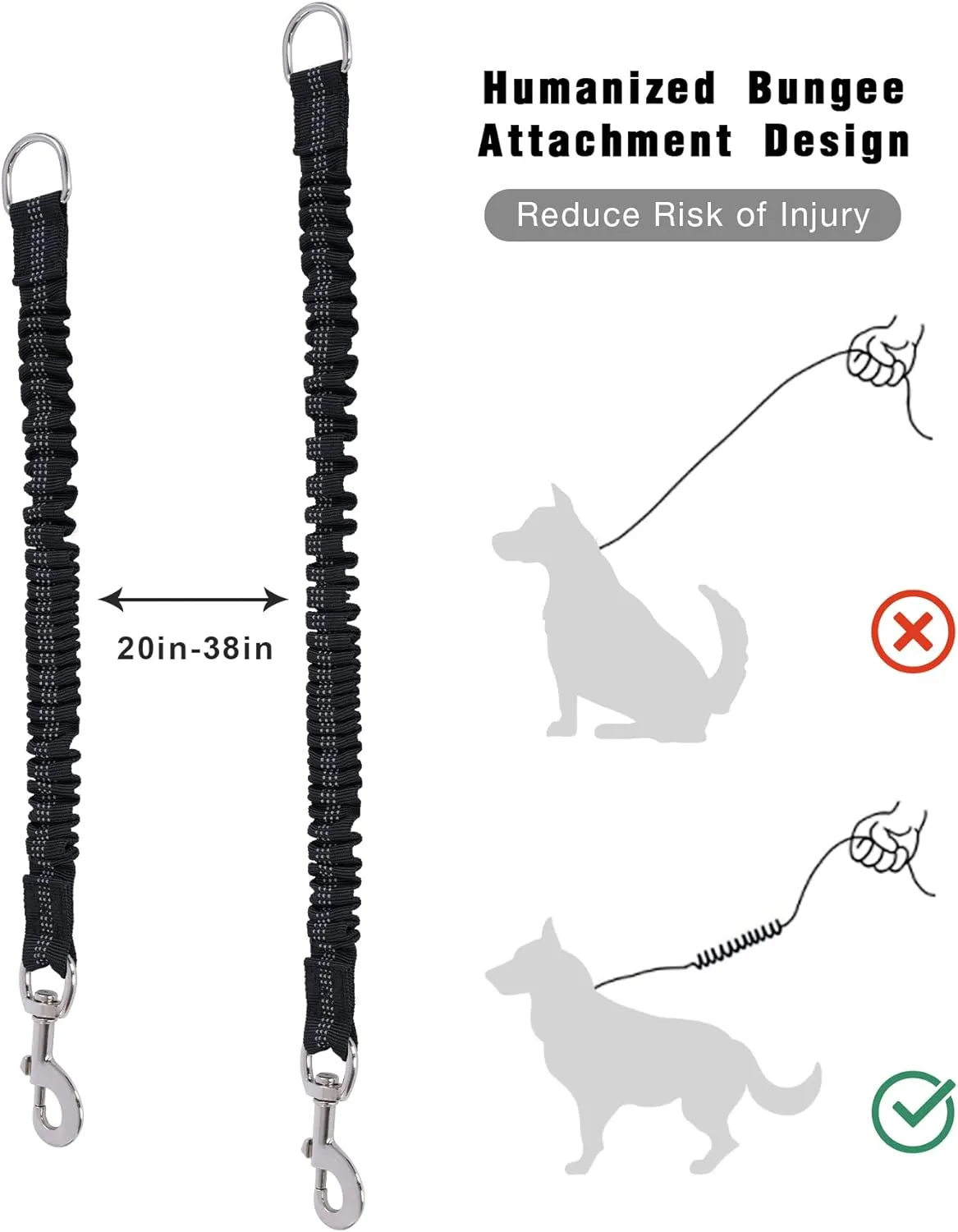Long Dog Leash with Reflective Threads 15FT 20FT 30FT 50FT,Heavy Duty Bungee Dog Leashes for Small Medium Large Dogs,Shock Absorbing Training Leash for Walking,Hunting,Camping&Yard