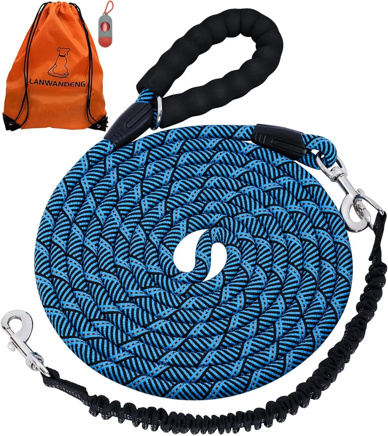 Long Dog Leash with Reflective Threads 15FT 20FT 30FT 50FT,Heavy Duty Bungee Dog Leashes for Small Medium Large Dogs,Shock Absorbing Training Leash for Walking,Hunting,Camping&Yard