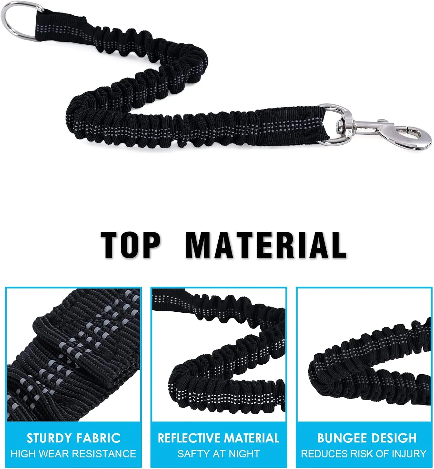 Long Dog Leash with Reflective Threads 15FT 20FT 30FT 50FT,Heavy Duty Bungee Dog Leashes for Small Medium Large Dogs,Shock Absorbing Training Leash for Walking,Hunting,Camping&Yard