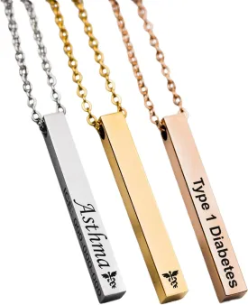 MIAMIA Medical Alert Necklace for Women, Custom Stainless Steel Laser Engraved ID Emergency Awareness Prescription Jewelry for Diabetes, Allergy, Epilepsy & Medic Conditions