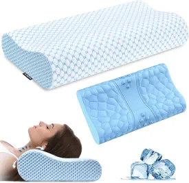 Neck Pillow Memory Foam Pillows - Cooling Neck Support Pillow for Pain Relief, Ergonomic Cervical Pillow for Sleeping, Orthopedic Contour Bed Pillow for Side, Back & Stomach Sleepers