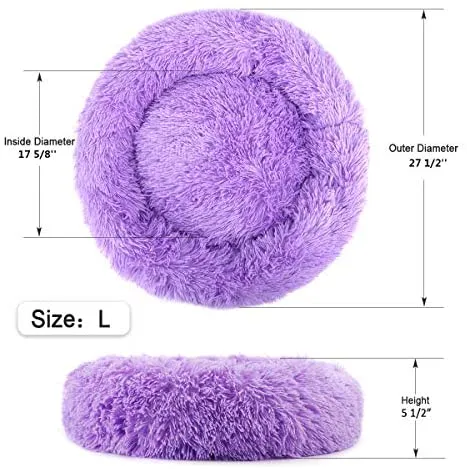 Nest 9 Donut Dog Cat Bed, Soft Plush Pet Cushion, Anti-Slip Machine Washable Self-Warming Pet Bed - Improved Sleep for Cats Small Medium Dogs (Multiple Sizes)