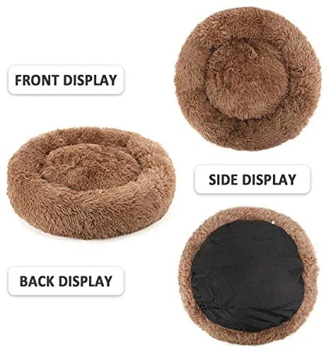 Nest 9 Donut Dog Cat Bed, Soft Plush Pet Cushion, Anti-Slip Machine Washable Self-Warming Pet Bed - Improved Sleep for Cats Small Medium Dogs (Multiple Sizes)