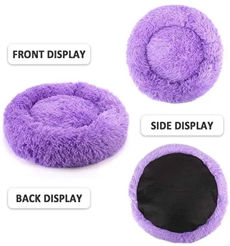 Nest 9 Donut Dog Cat Bed, Soft Plush Pet Cushion, Anti-Slip Machine Washable Self-Warming Pet Bed - Improved Sleep for Cats Small Medium Dogs (Multiple Sizes)