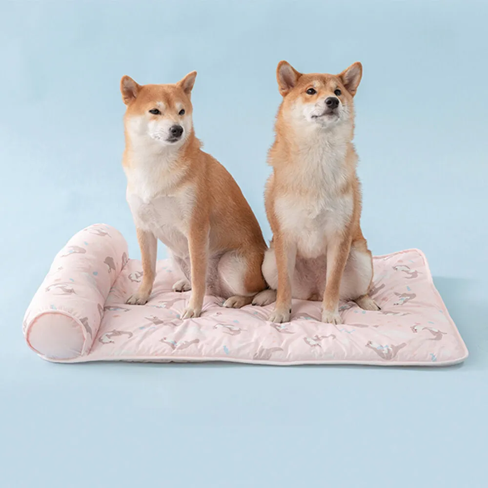 Ocean Series Ice Silk Breathable Cooling Dog Mat with Pillow