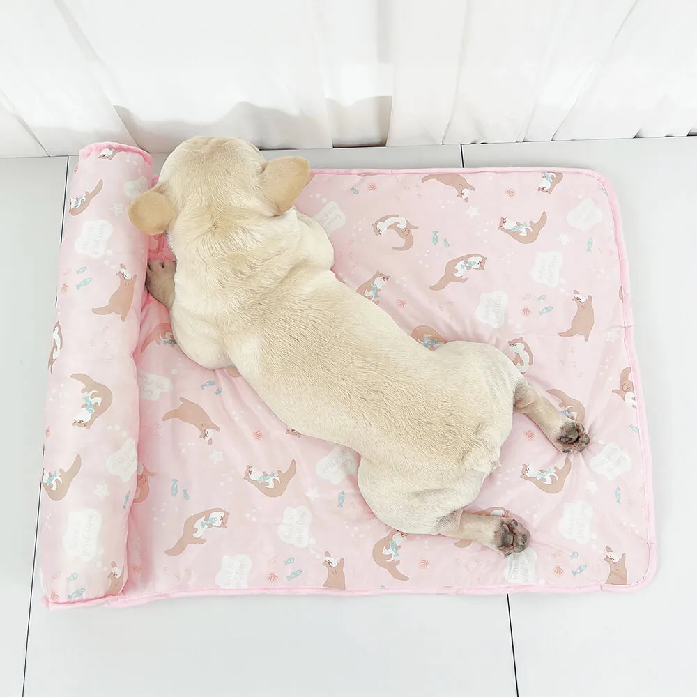 Ocean Series Ice Silk Breathable Cooling Dog Mat with Pillow