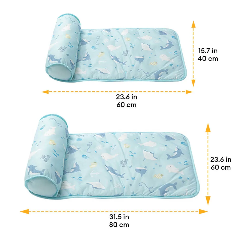 Ocean Series Ice Silk Breathable Cooling Dog Mat with Pillow