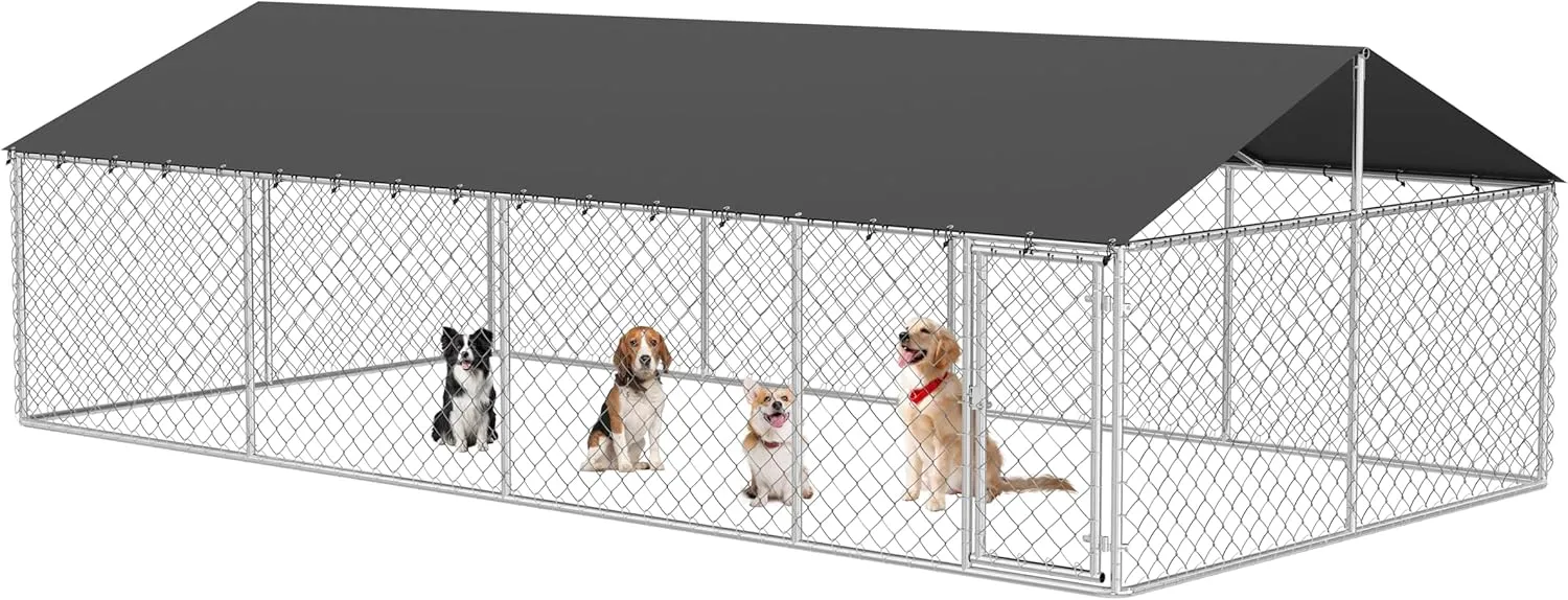 Outdoor Dog Enclosure Heavy Duty Dog Kennel House Mesh Dog Big Cage Pet Kennel Steel Fence with Secure Lock(236x 118)