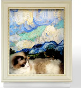 Painting Cat Scratcher for Indoor Cat Scratching Board Pad, W/Horizontal CartBoard Cat Scratcher Bed House Half-Surround Design W/Catnip (Field with Cypresses, Medium - Large)