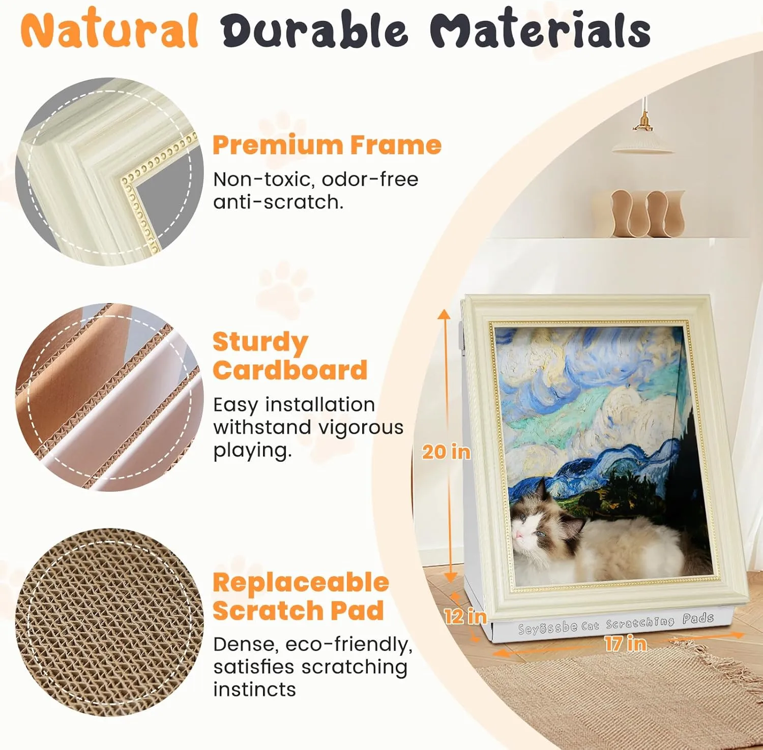 Painting Cat Scratcher for Indoor Cat Scratching Board Pad, W/Horizontal CartBoard Cat Scratcher Bed House Half-Surround Design W/Catnip (Field with Cypresses, Medium - Large)