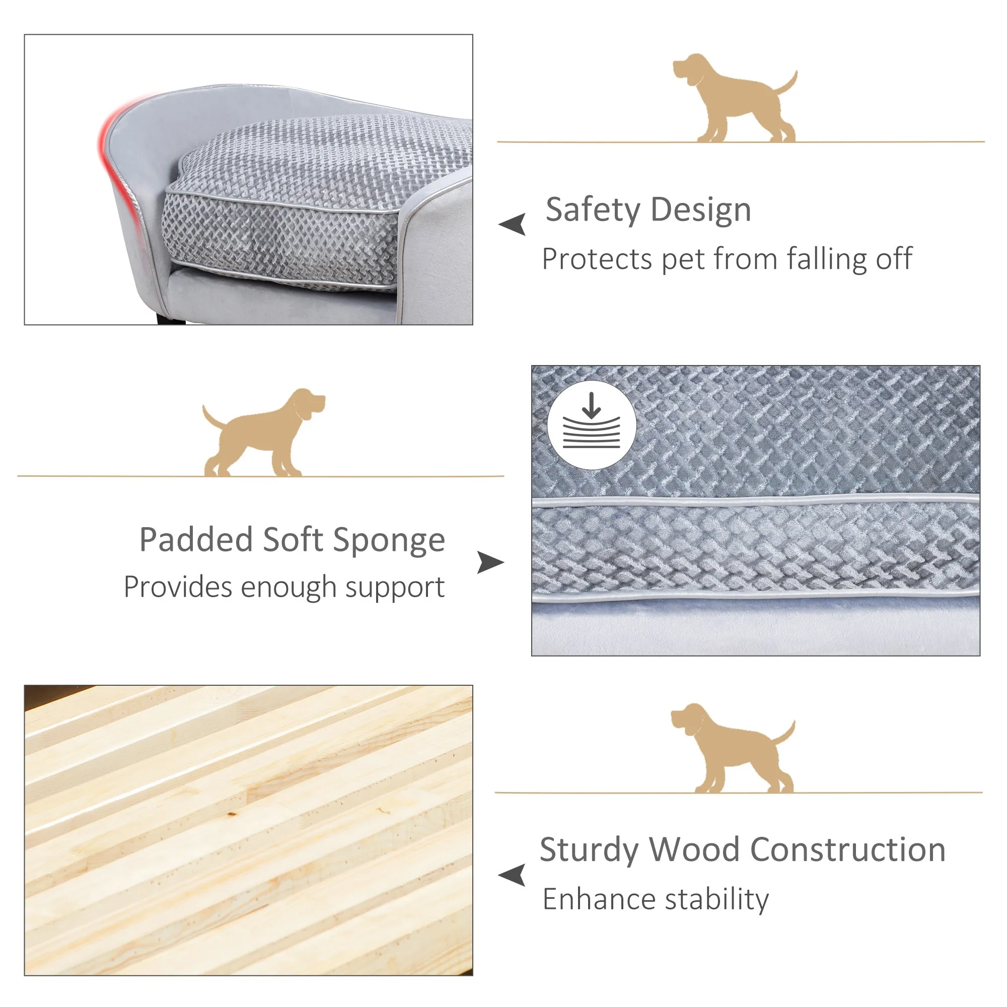 PawHut Dog Sofa Bed Pet Chair Kitten Couch Lounge w/ Cushion for XS S Dogs