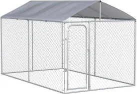PawHut Large Dog Kennel Outside, Heavy Duty Dog Cage with Waterproof Cover, Outdoor Fence Dog Run with Galvanized Chain Link, Secure Lock, 13' x 7.5' x 7.5'