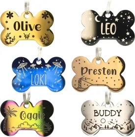 Personalized Dog Tag with 5 Lines of Custom Deep Engraved Durable Stainless Steel Pet ID Name Tag Designer Small Size Bone