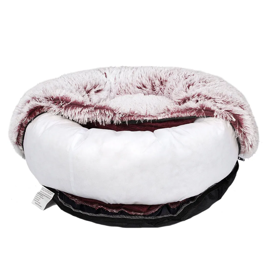 Pet Bed Donut Nest Calming Mat Soft Plush Kennel - Pink XL