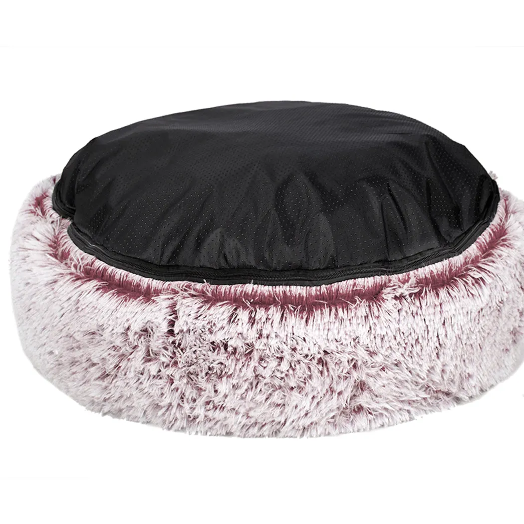 Pet Bed Donut Nest Calming Mat Soft Plush Kennel - Pink XL