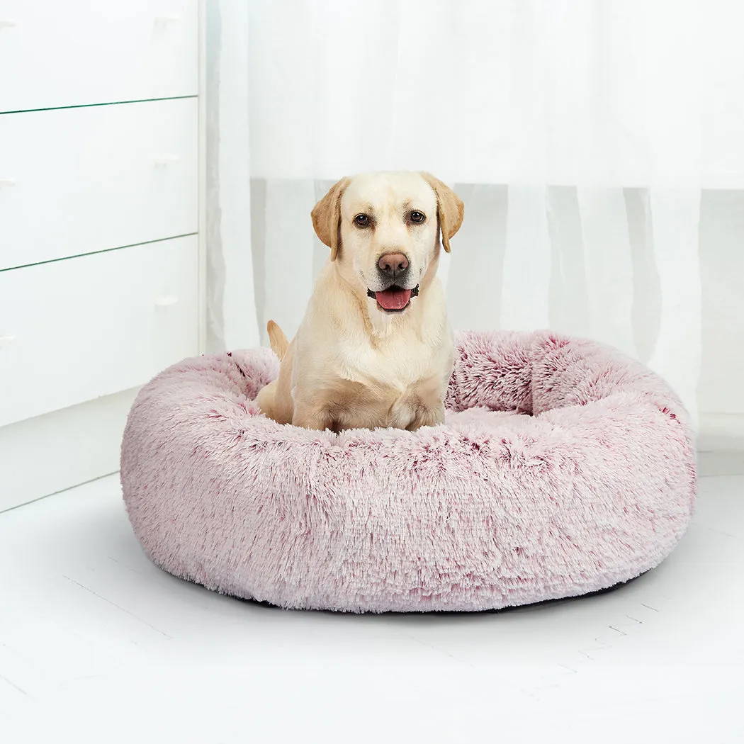 Pet Bed Donut Nest Calming Mat Soft Plush Kennel - Pink XL
