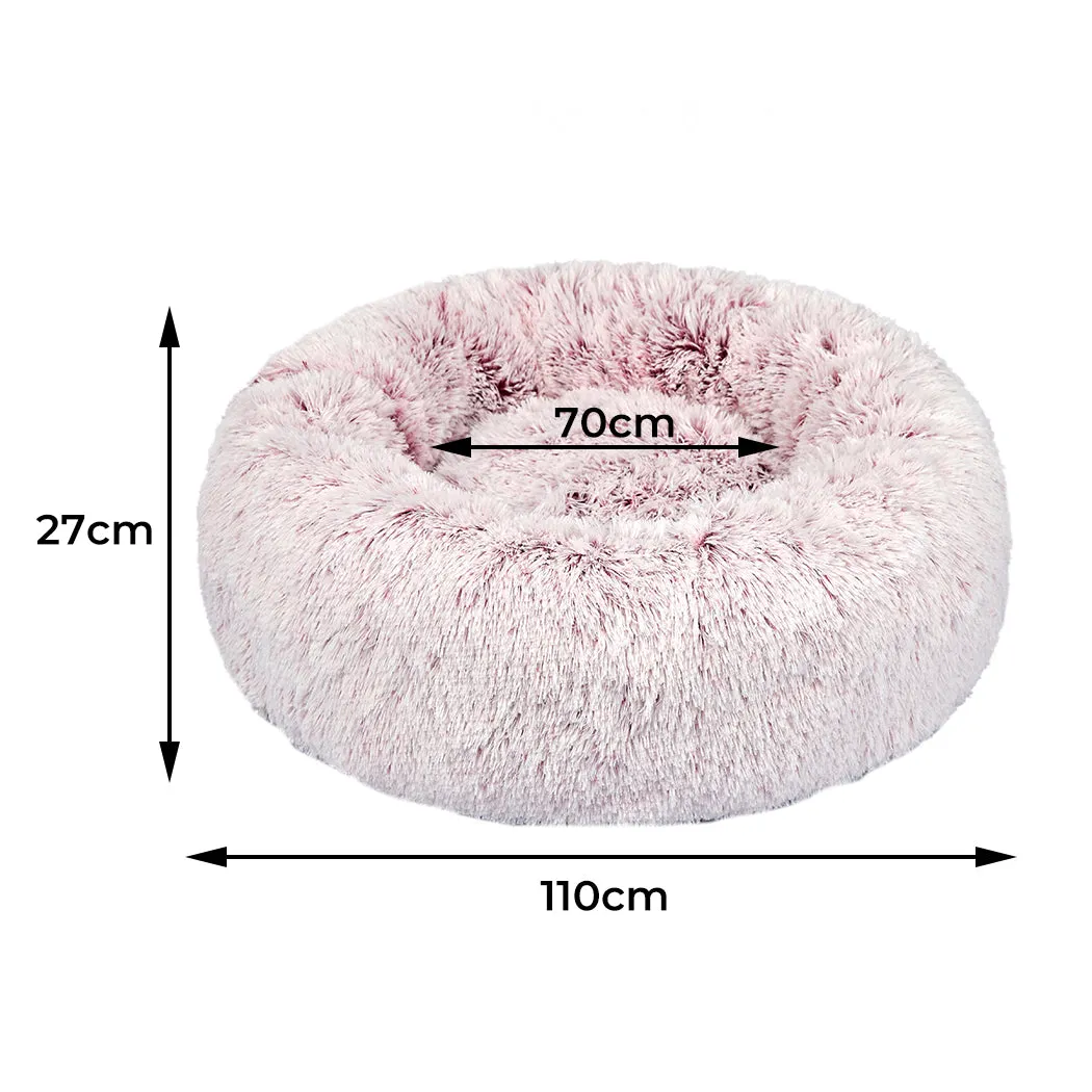 Pet Bed Donut Nest Calming Mat Soft Plush Kennel - Pink XL