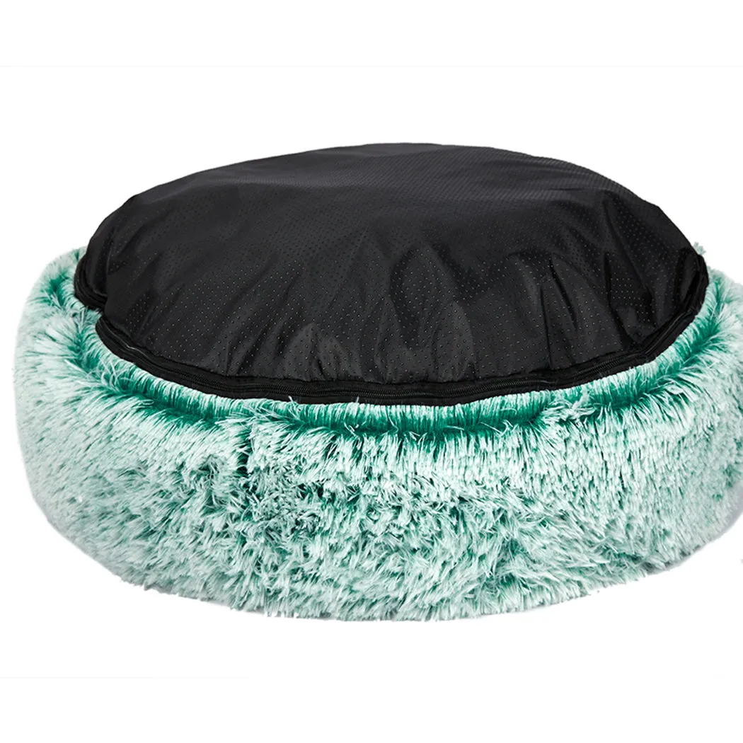 Pet Bed Donut Nest Calming Mat Soft Plush Kennel - Teal L