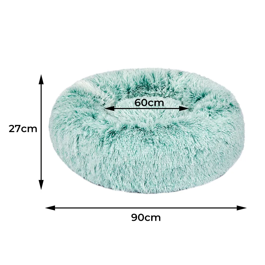 Pet Bed Donut Nest Calming Mat Soft Plush Kennel - Teal L