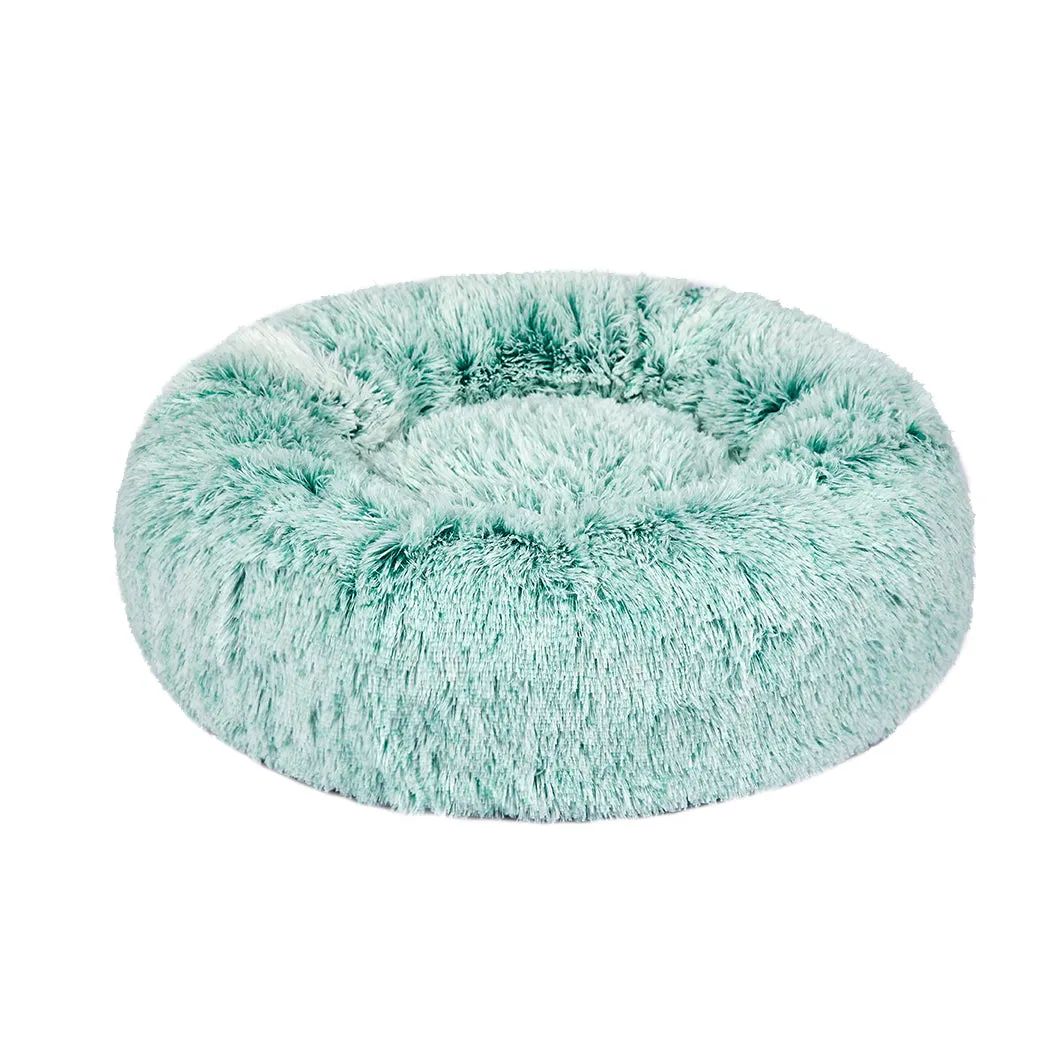 Pet Bed Donut Nest Calming Mat Soft Plush Kennel - Teal L