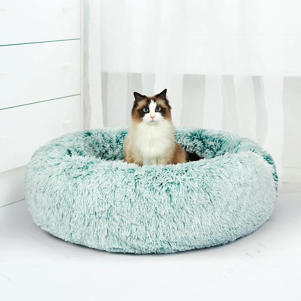 Pet Bed Donut Nest Calming Mat Soft Plush Kennel - Teal XL