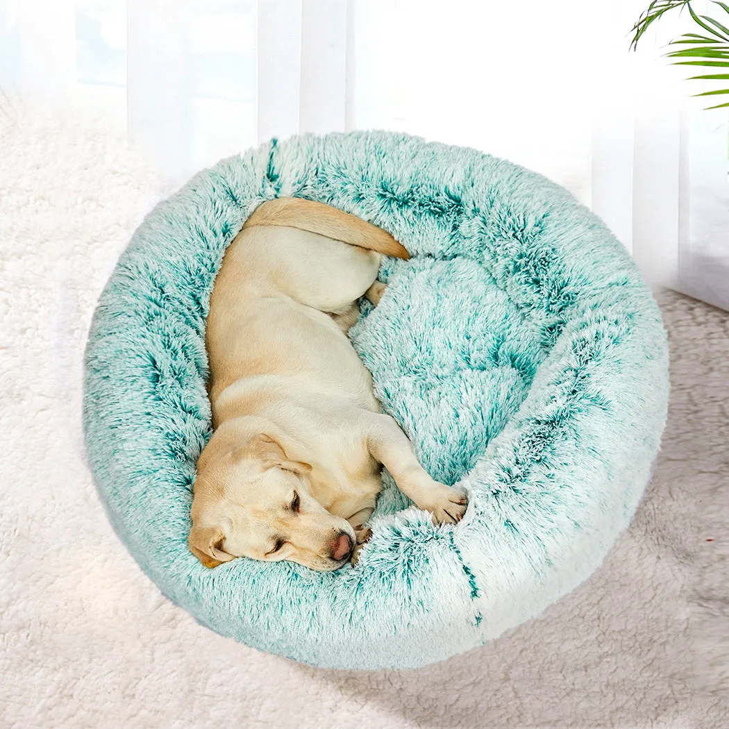 Pet Bed Donut Nest Calming Mat Soft Plush Kennel - Teal XL
