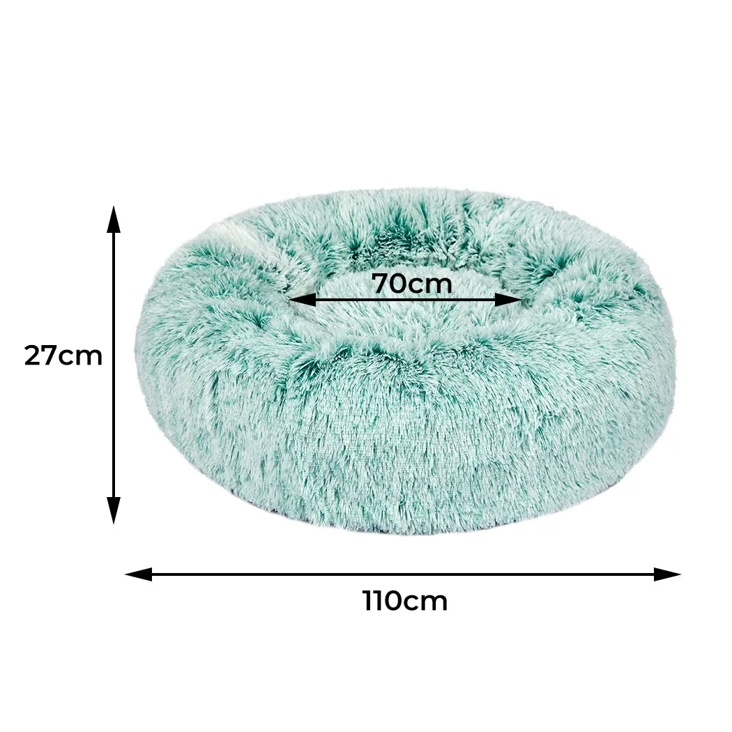 Pet Bed Donut Nest Calming Mat Soft Plush Kennel - Teal XL