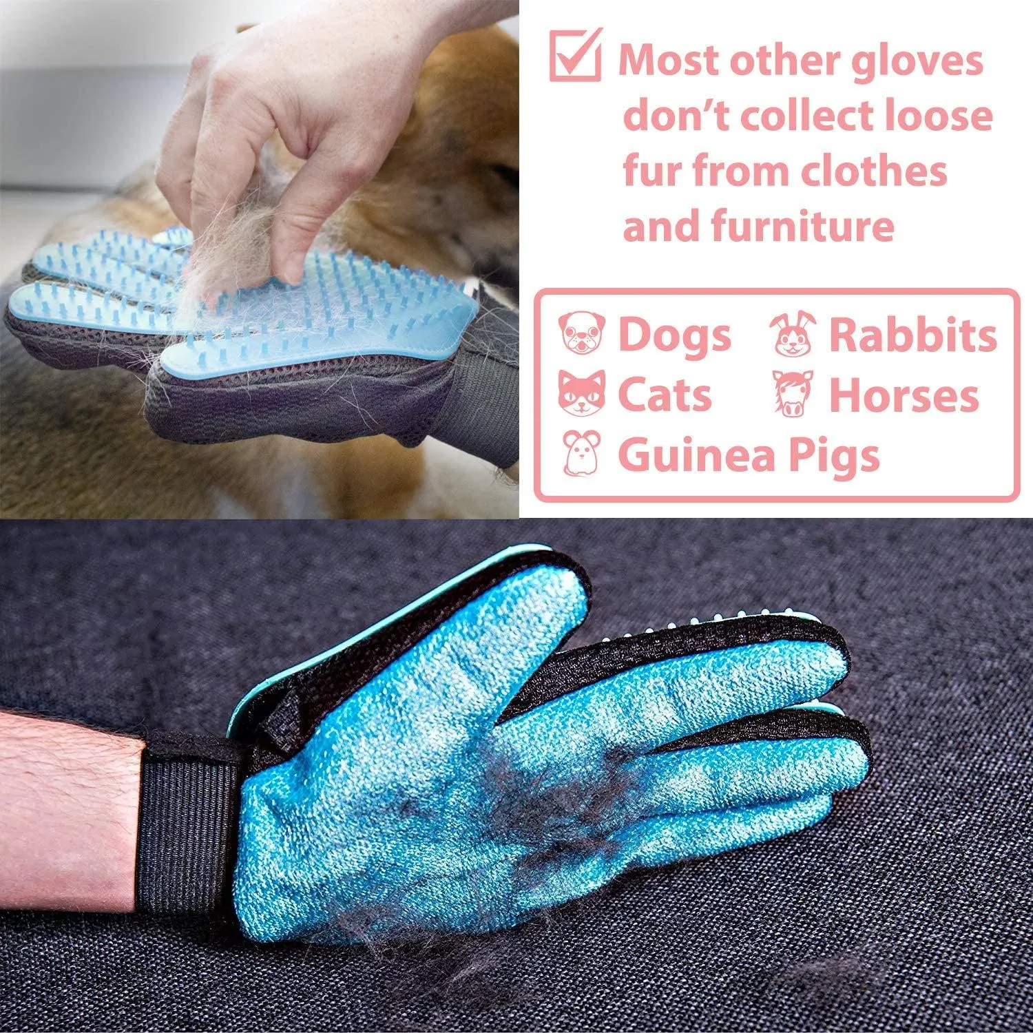 Pet Grooming Glove - For Cat, Kitten, Dog, Puppy, Rabbit, Horse - Dual Sided 2-in-1 Upgrade Version Machine Washable Enhanced Efficient Silicon Massage One-Size-Fits-All Gift Hair Deshedding Remover Mitt (Right Hand)