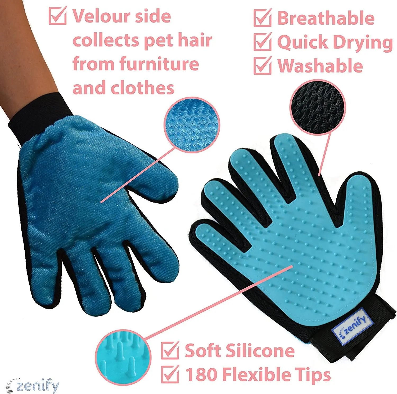 Pet Grooming Glove - For Cat, Kitten, Dog, Puppy, Rabbit, Horse - Dual Sided 2-in-1 Upgrade Version Machine Washable Enhanced Efficient Silicon Massage One-Size-Fits-All Gift Hair Deshedding Remover Mitt (Right Hand)