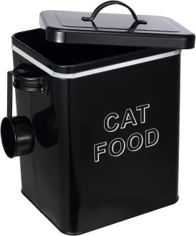 Pethiy Cat Food and Treats Containers Set with Scoop for Cats or Dogs -Tight Fitting Wood Lids - Coated Carbon Steel - Storage Canister Tins-Cat-Black