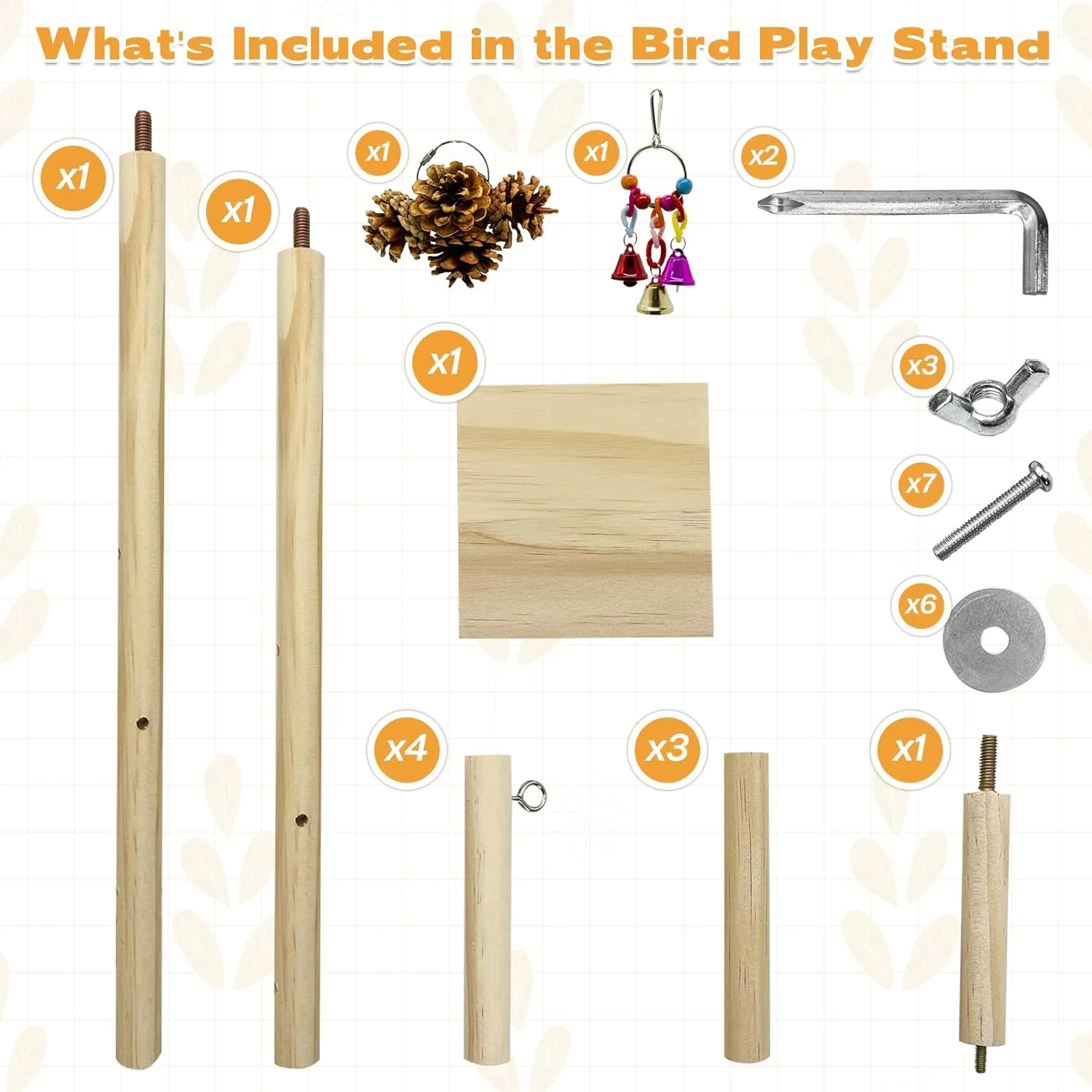 PINVNBY 3 PCS Wooden Small Bird Playground for Top of Cage, Wood Parrot Stands Perch Birds Gym with Hanging Chewing Toys Bird Cage Accessories for Parakeet Conure Love Birds Budgie