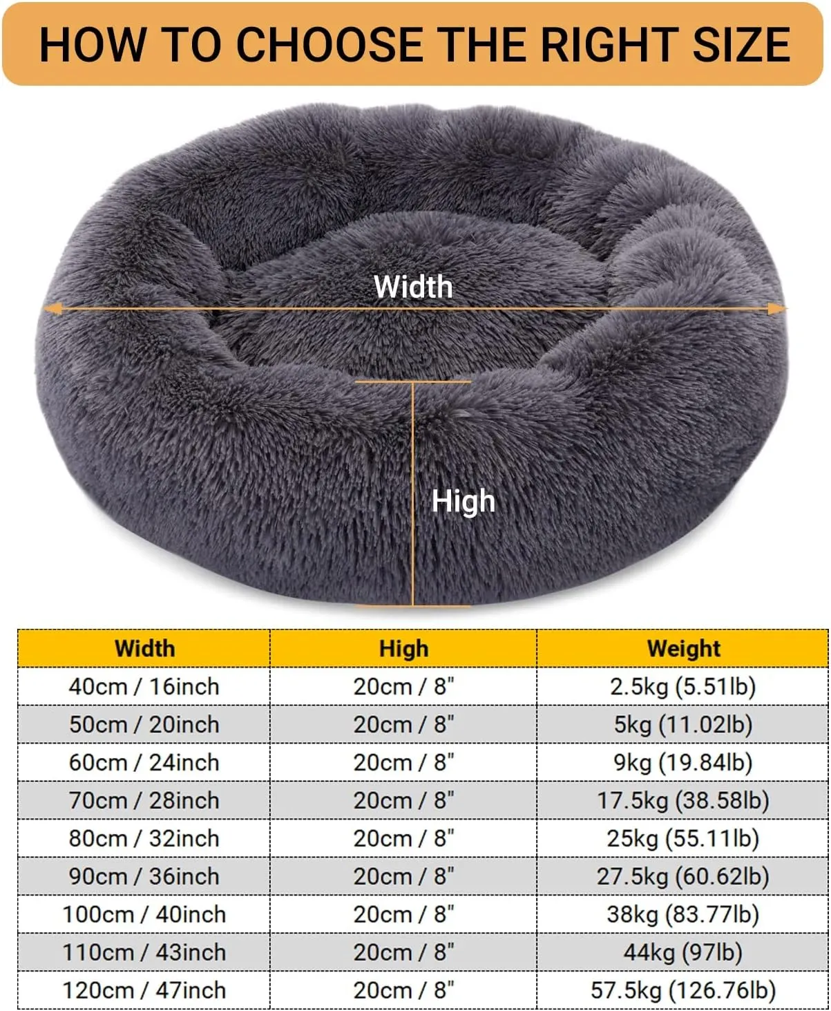 Plush Donut Calming Cat Dog Bed, Extra Large Anti Anxiety Round Fluffy Big Pet Bed, Washable Self Warming Soft Durable Cute XXL Puppy Beds for Large Medium Small Dogs,Gold,40cm/16in